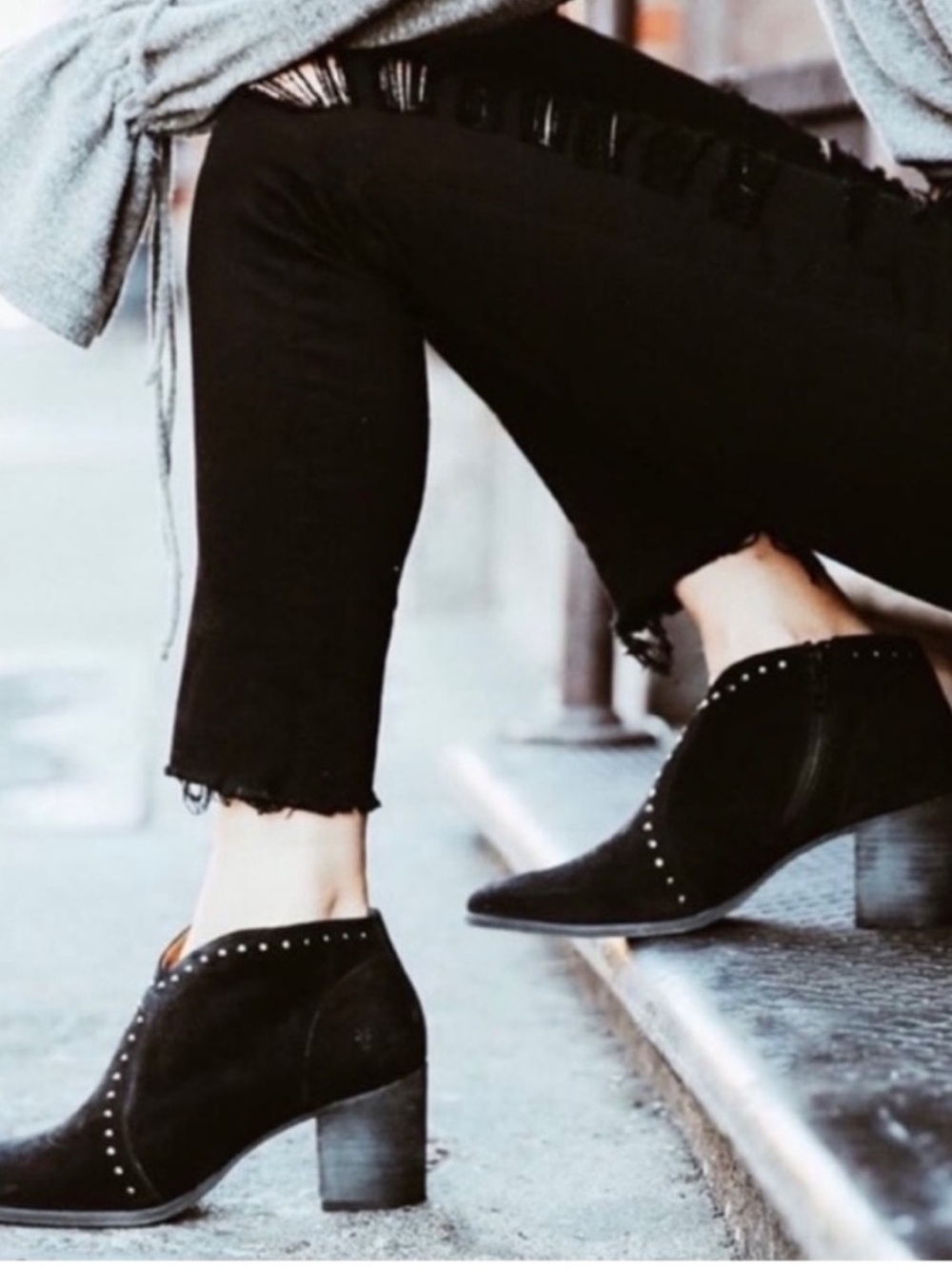 Frye Nora Black Studded Suede Ankle Booties